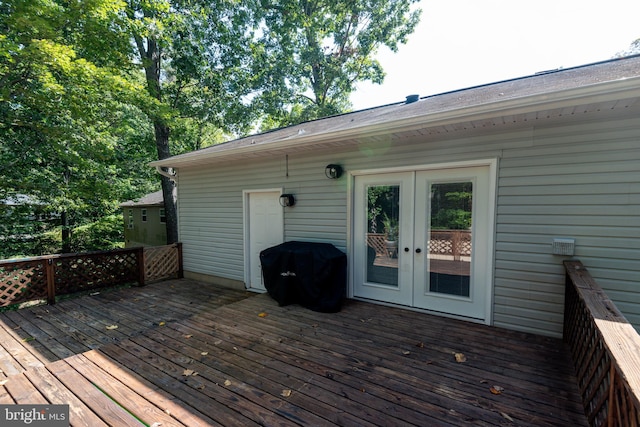 deck featuring french doors and grilling area