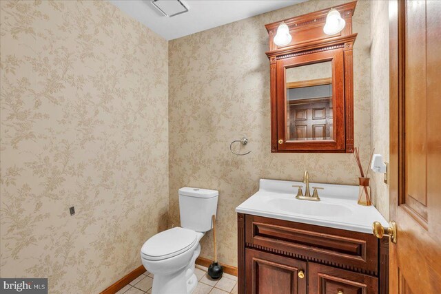 8 Annapolis Dr, Sicklerville, NJ 08081 - half bath with tile patterned flooring, toilet, vanity, baseboards, and wallpapered walls