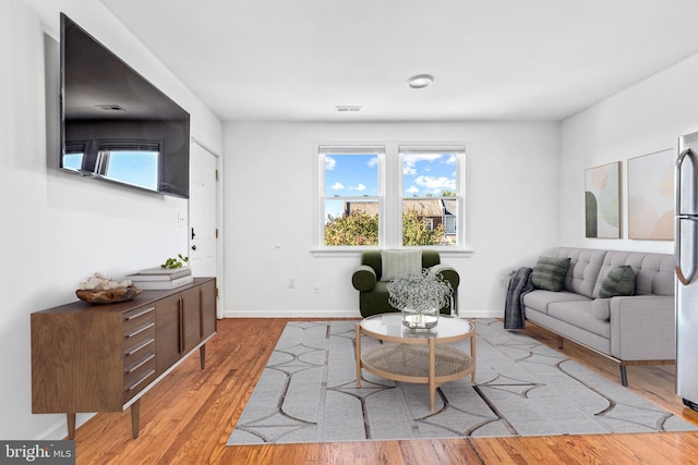 living room featuring light wood-type flooring