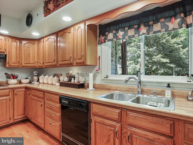 kitchen with dishwasher, light hardwood / wood-style flooring, and sink