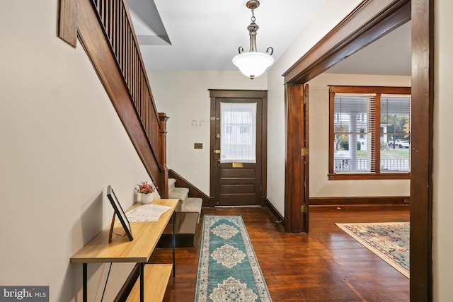 entryway with dark wood-type flooring