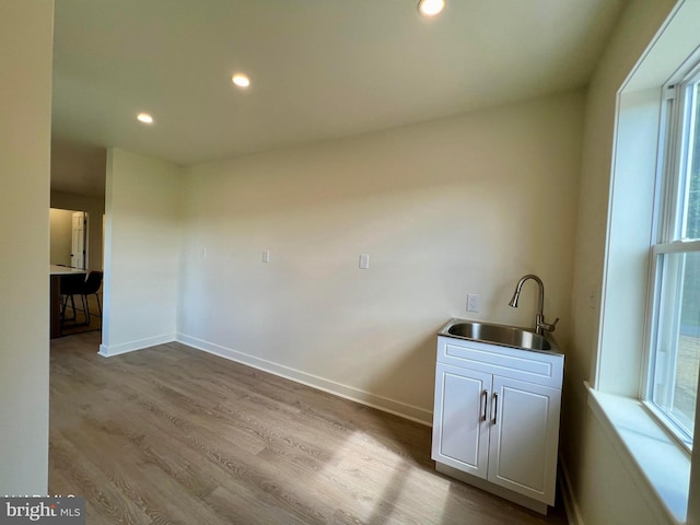 laundry area featuring sink and wood-type flooring