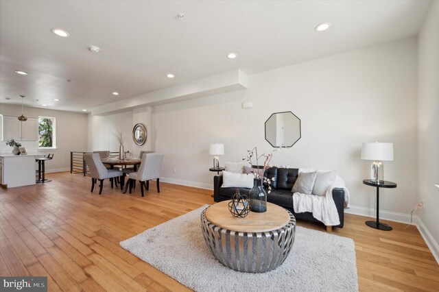 living room with light hardwood / wood-style flooring