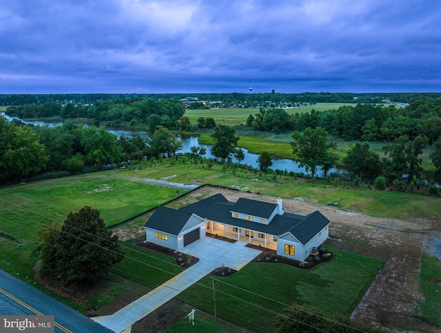 aerial view with a water view