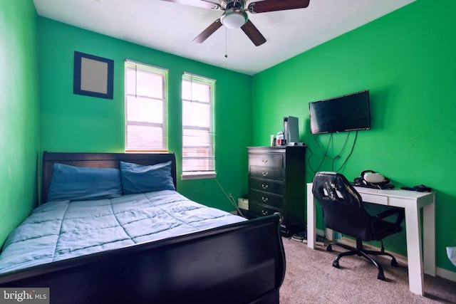 bedroom with carpet flooring and ceiling fan