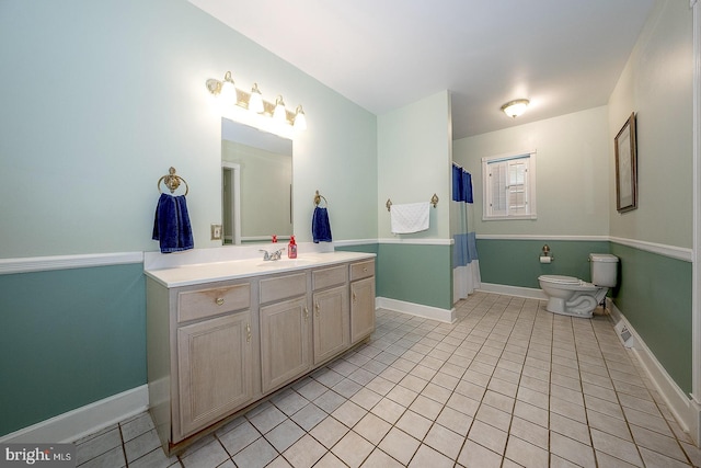 bathroom featuring vanity, toilet, and tile patterned flooring