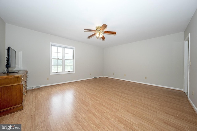 unfurnished living room featuring light hardwood / wood-style floors and ceiling fan