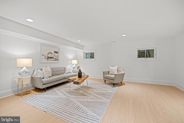 living room with light hardwood / wood-style flooring