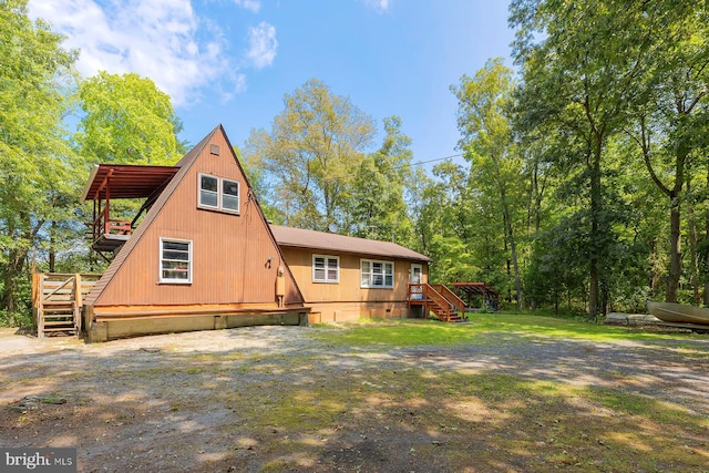 view of front of home with a deck