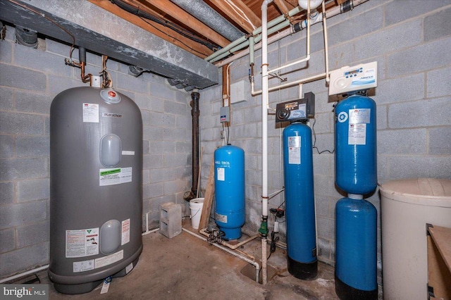 utility room featuring water heater