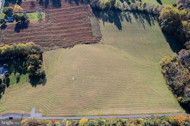 birds eye view of property featuring a rural view