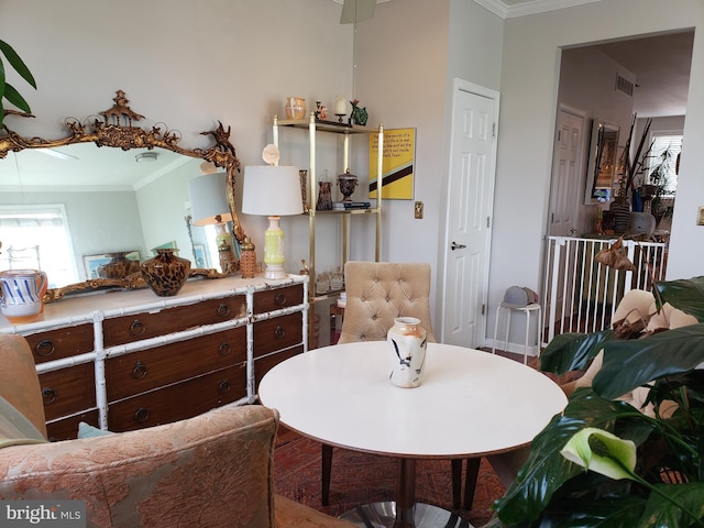 interior space featuring crown molding and a healthy amount of sunlight