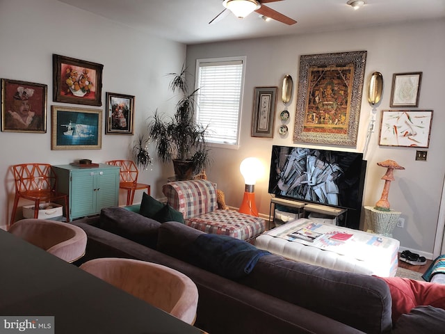 living room with ceiling fan