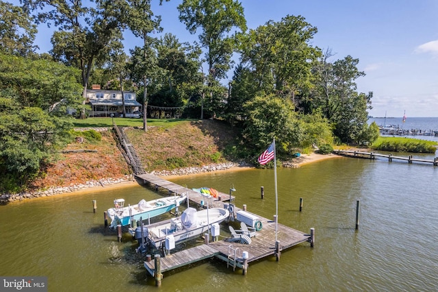 dock area featuring a water view