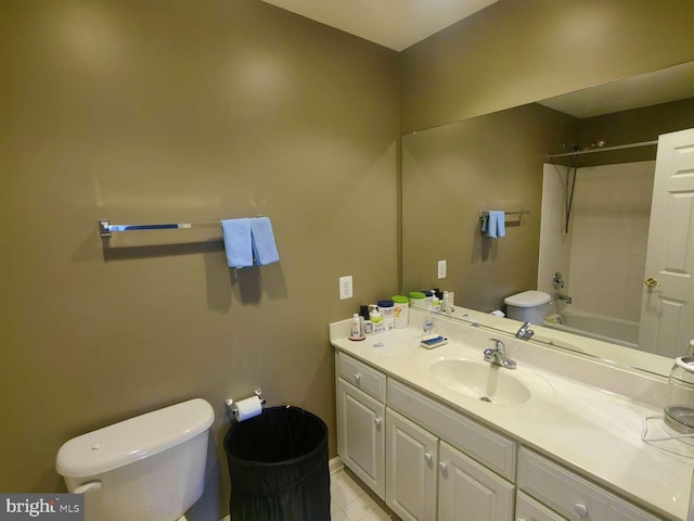 full bathroom with shower / bath combination, toilet, and vanity