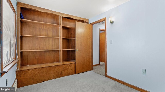 interior space featuring light colored carpet