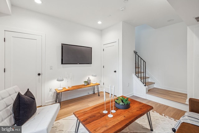 living room featuring light wood-type flooring