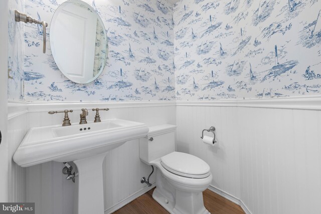 bathroom with hardwood / wood-style floors and toilet