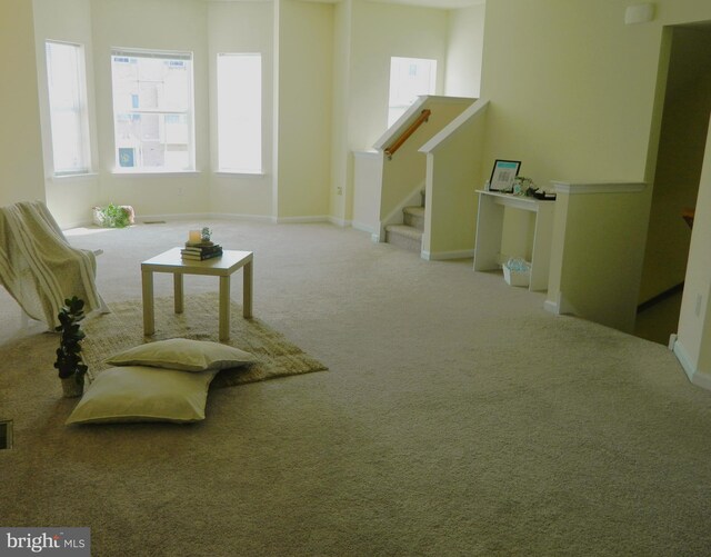 sitting room with carpet flooring