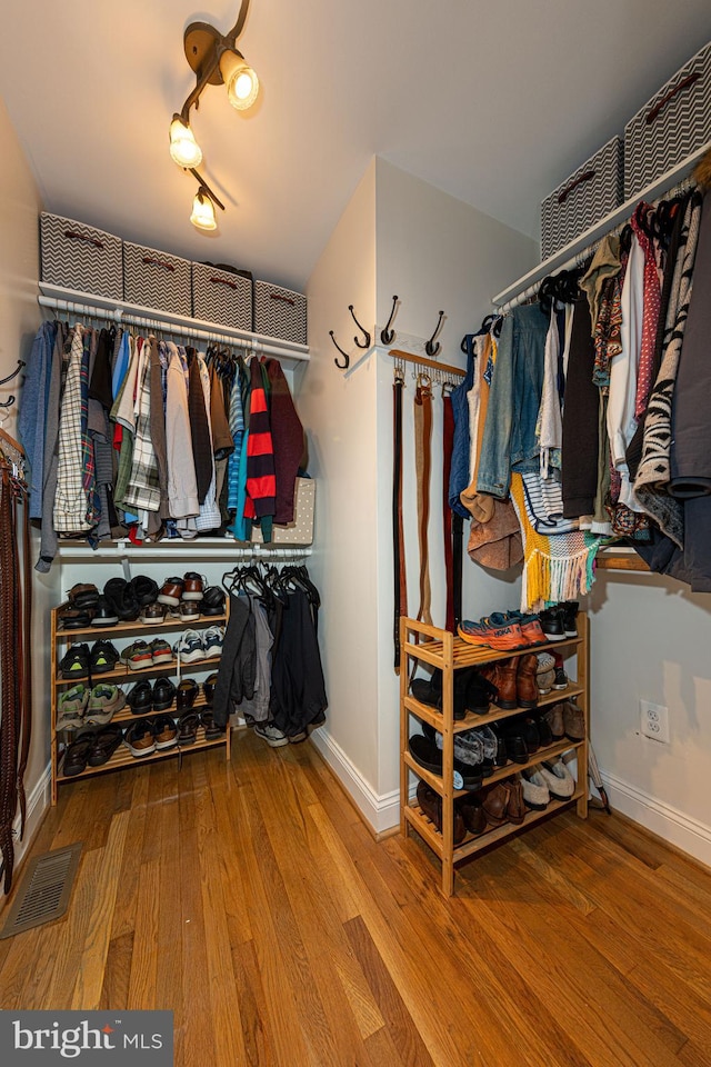 walk in closet featuring hardwood / wood-style flooring