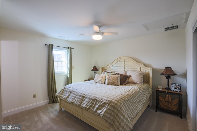 bedroom with carpet flooring and ceiling fan