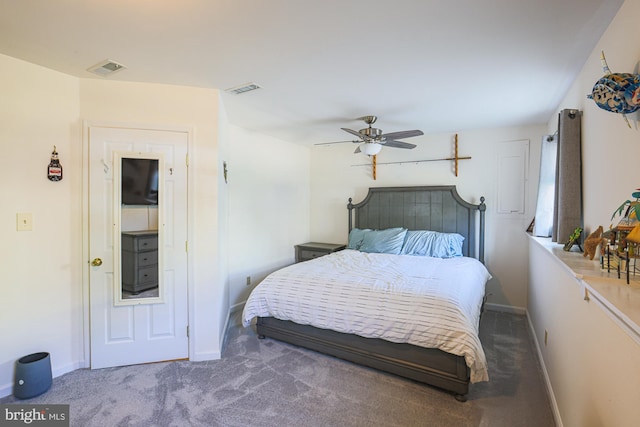 bedroom featuring carpet floors and ceiling fan