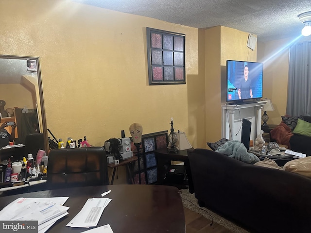 living room featuring a textured ceiling