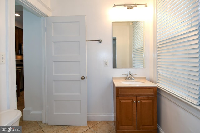 bathroom featuring vanity, toilet, and tile patterned floors