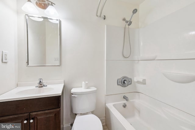 full bathroom with vanity, washtub / shower combination, and toilet