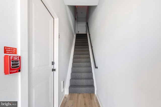 staircase with wood-type flooring