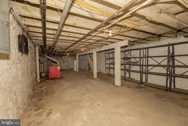 basement featuring gas water heater