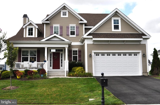 craftsman-style home featuring a front lawn and a porch