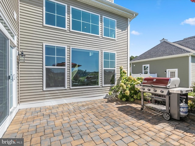 view of patio / terrace featuring a grill