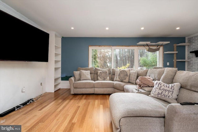 living room with light hardwood / wood-style flooring