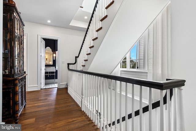 interior space with dark wood-type flooring