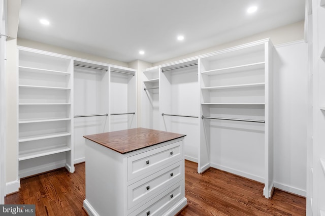 spacious closet featuring dark wood finished floors