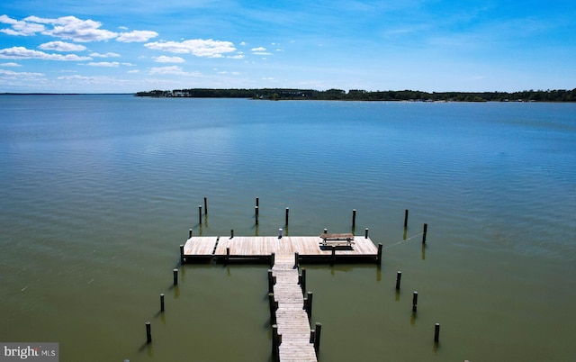 view of dock with a water view