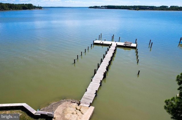 view of dock with a water view