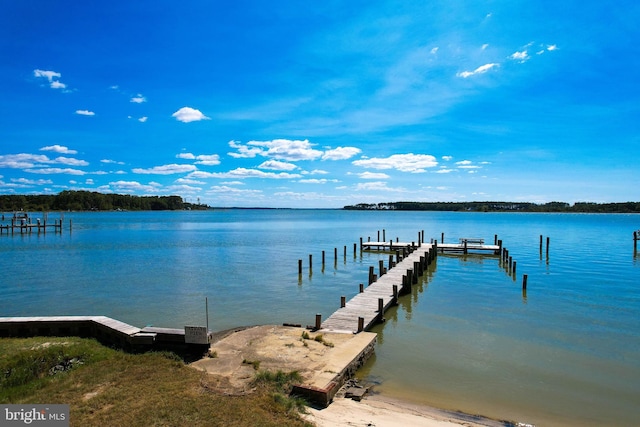 view of dock with a water view