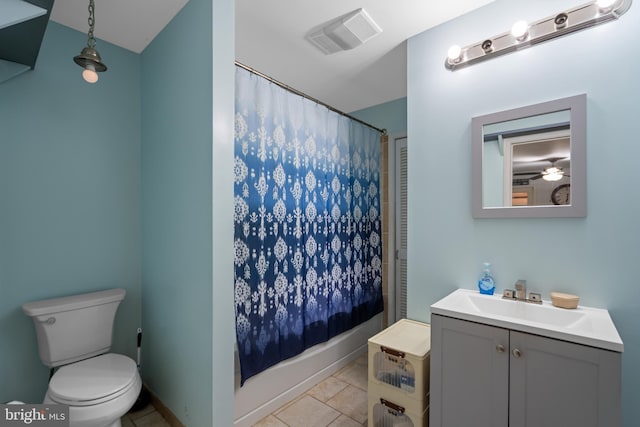 bathroom featuring vanity, toilet, and tile patterned flooring