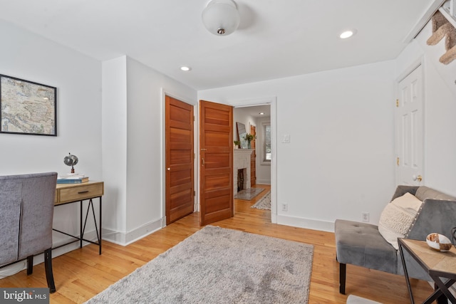 sitting room featuring light hardwood / wood-style flooring