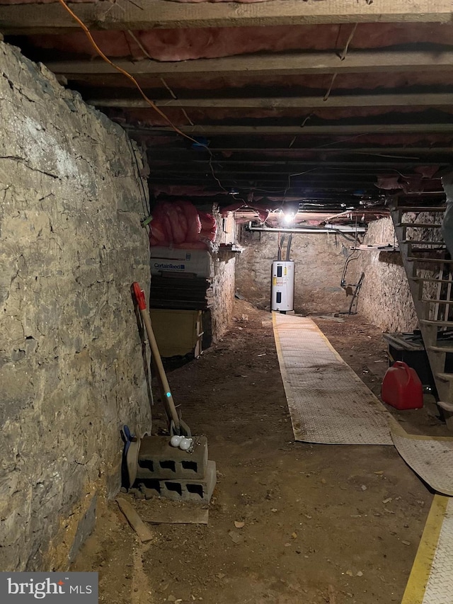 basement featuring water heater