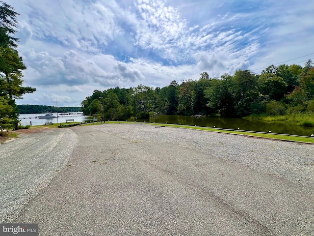 view of street featuring a water view