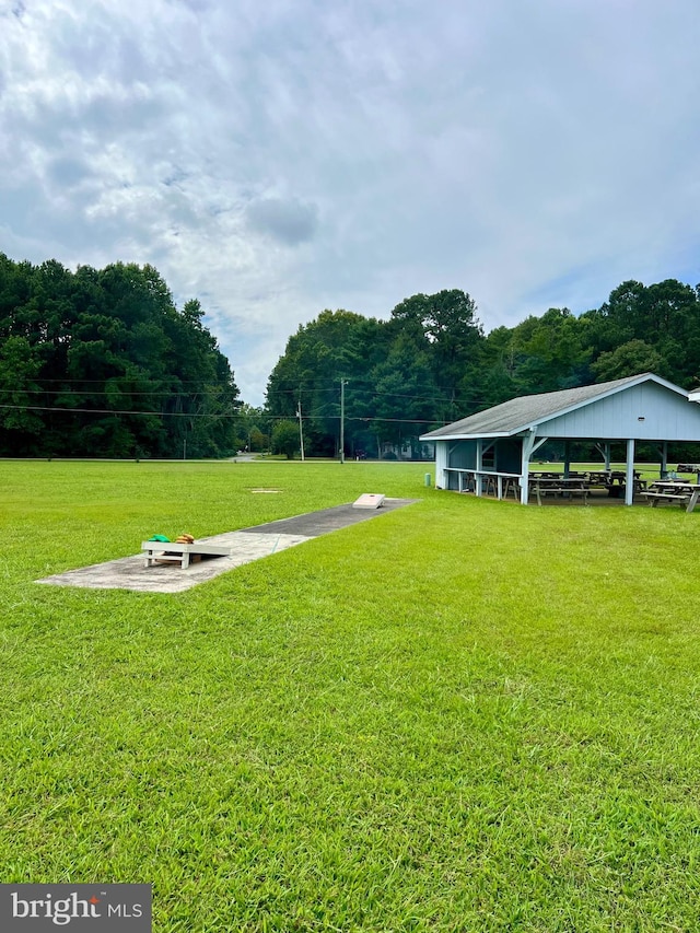 view of property's community with a lawn