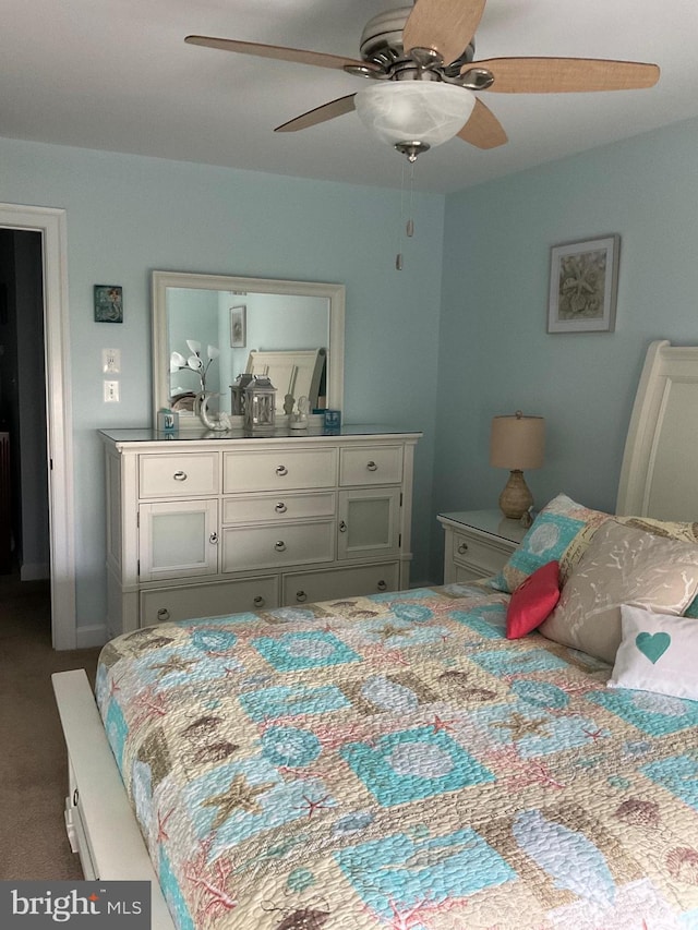 bedroom with carpet flooring and ceiling fan