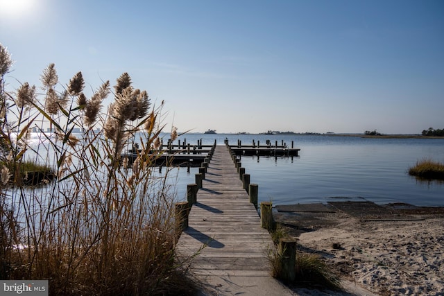 view of dock featuring a water view