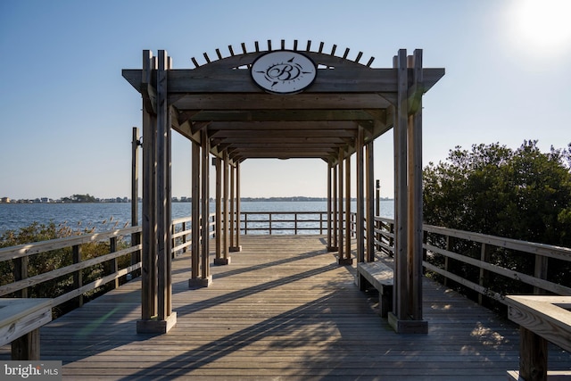 view of dock featuring a water view