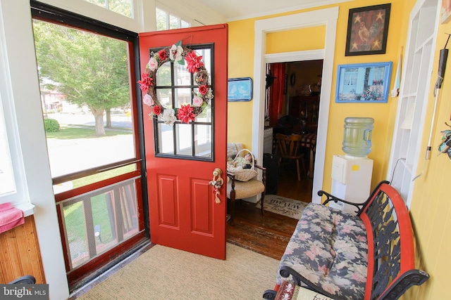 doorway with light hardwood / wood-style flooring