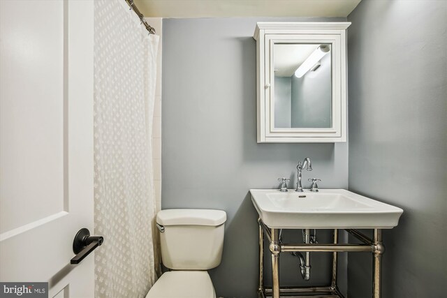 bathroom with toilet and a shower with curtain