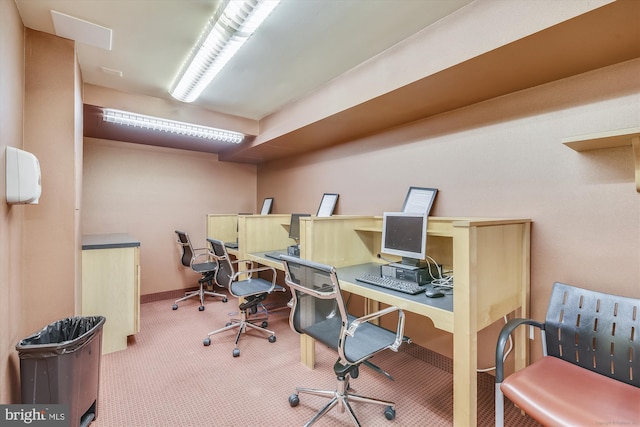 home office with carpet flooring